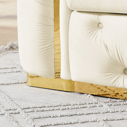 Divano 3 posti in velluto 90.6 con 2 cuscini, imbottitura ad alta densità, dettagli dorati e cuscini.