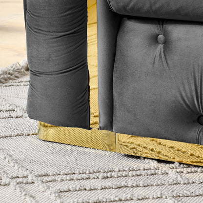 Divano 3 posti in velluto 90.6 con 2 cuscini, imbottitura ad alta densità, dettagli dorati e cuscini.