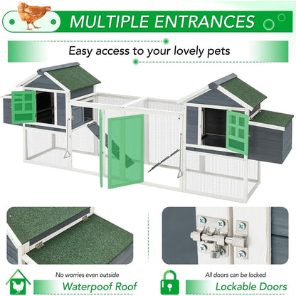 Gabbia per Polli AECOJOY 144'' Grande con Recinto, Casetta in Legno per Pollame