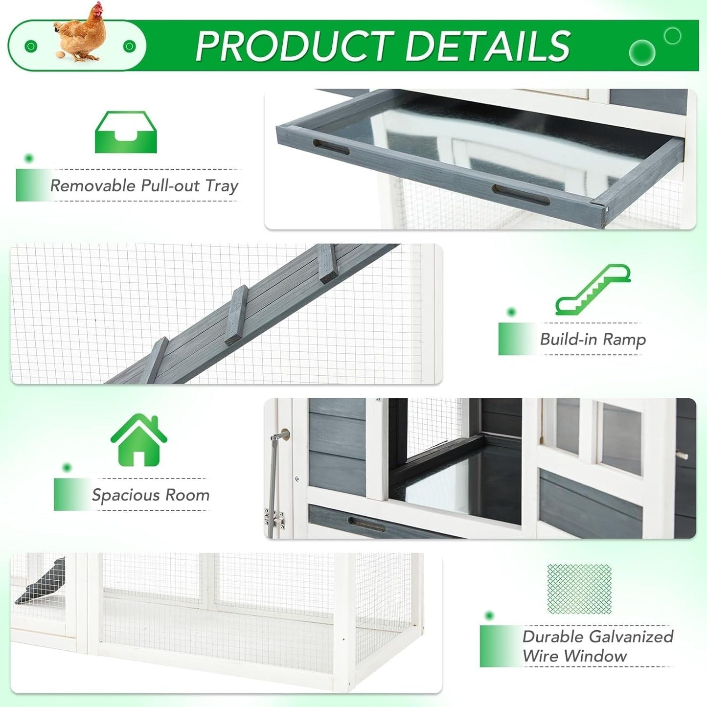 Gabbia per Polli AECOJOY 144'' Grande con Recinto, Casetta in Legno per Pollame