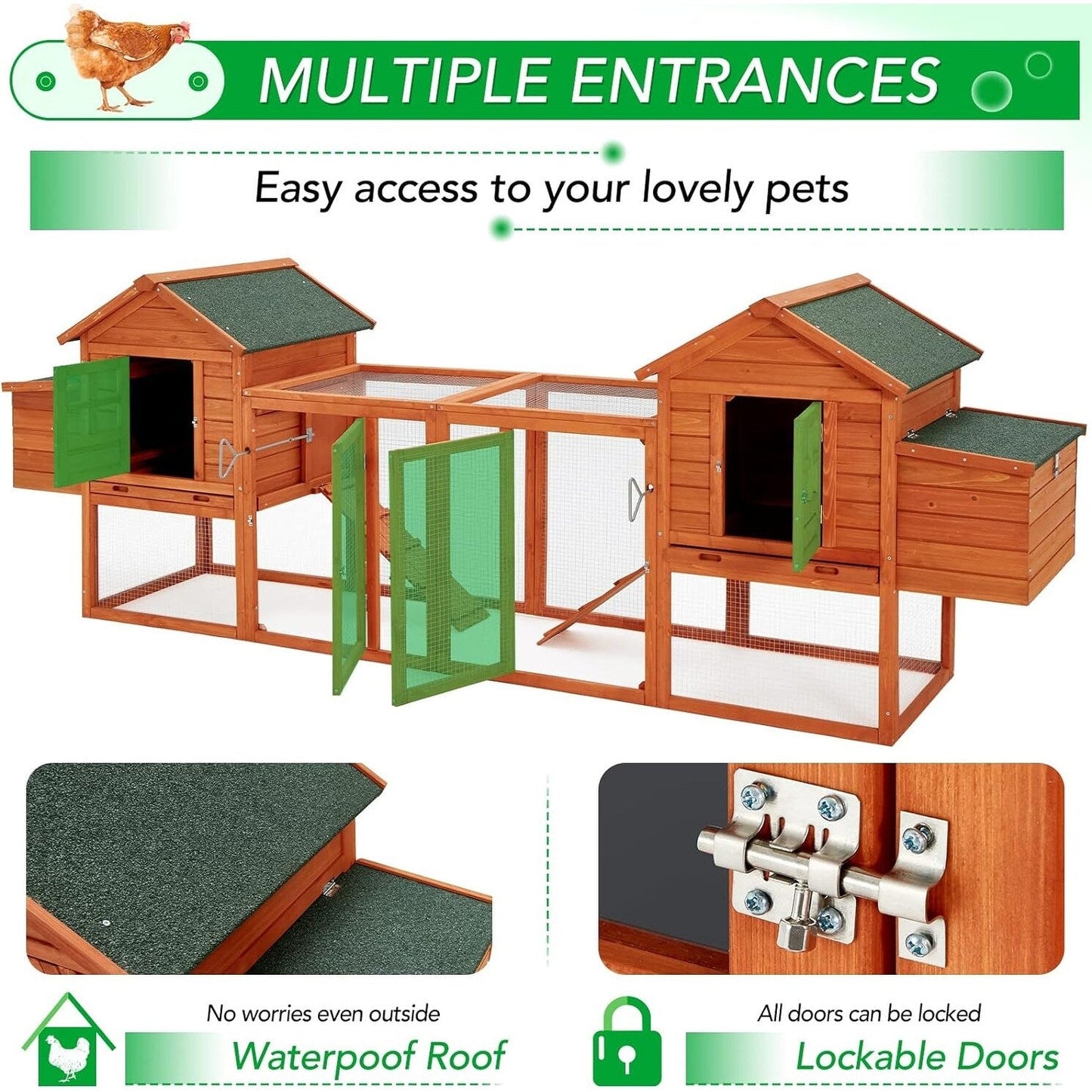 Gabbia per Polli AECOJOY 144'' Grande con Recinto, Casetta in Legno per Pollame