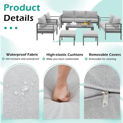 AECOJOY Set di Arredamento da Giardino in Alluminio da 7 Pezzi, Set da Salotto per Esterni