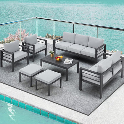 AECOJOY Set di Arredamento da Giardino in Alluminio da 7 Pezzi, Set da Salotto per Esterni