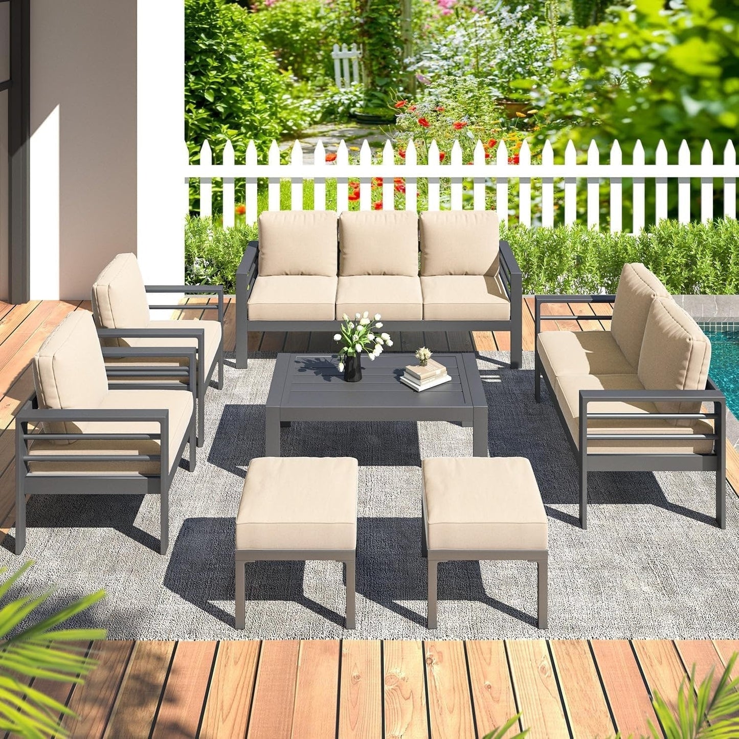 AECOJOY Set di Arredamento da Giardino in Alluminio da 7 Pezzi, Set da Salotto per Esterni