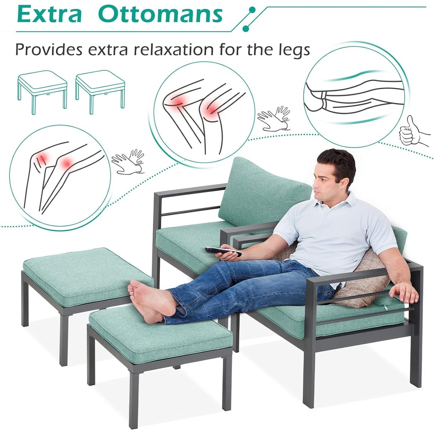 AECOJOY Set di Arredamento da Giardino in Alluminio da 7 Pezzi, Set da Salotto per Esterni