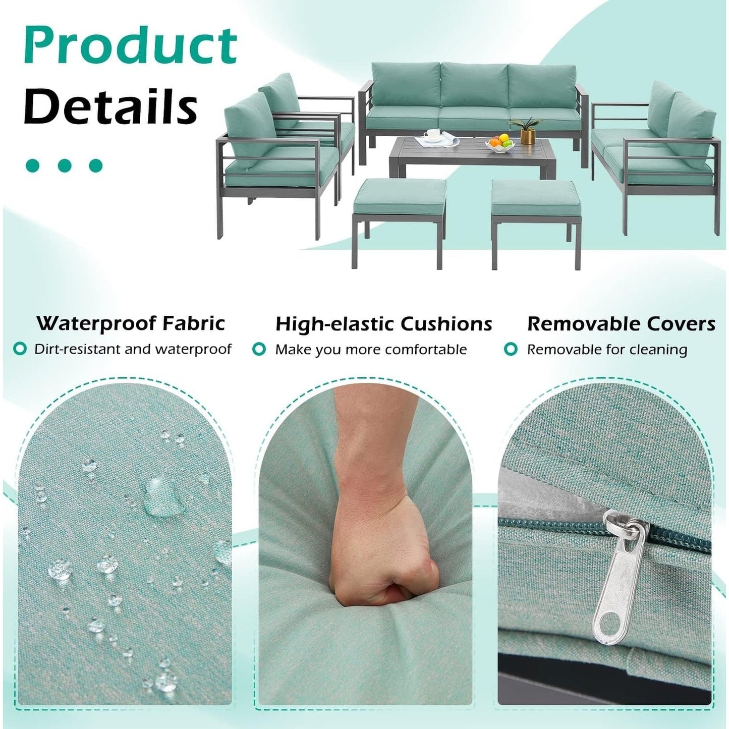 AECOJOY Set di Arredamento da Giardino in Alluminio da 7 Pezzi, Set da Salotto per Esterni