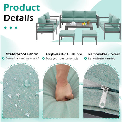 AECOJOY Set di Arredamento da Giardino in Alluminio da 7 Pezzi, Set da Salotto per Esterni