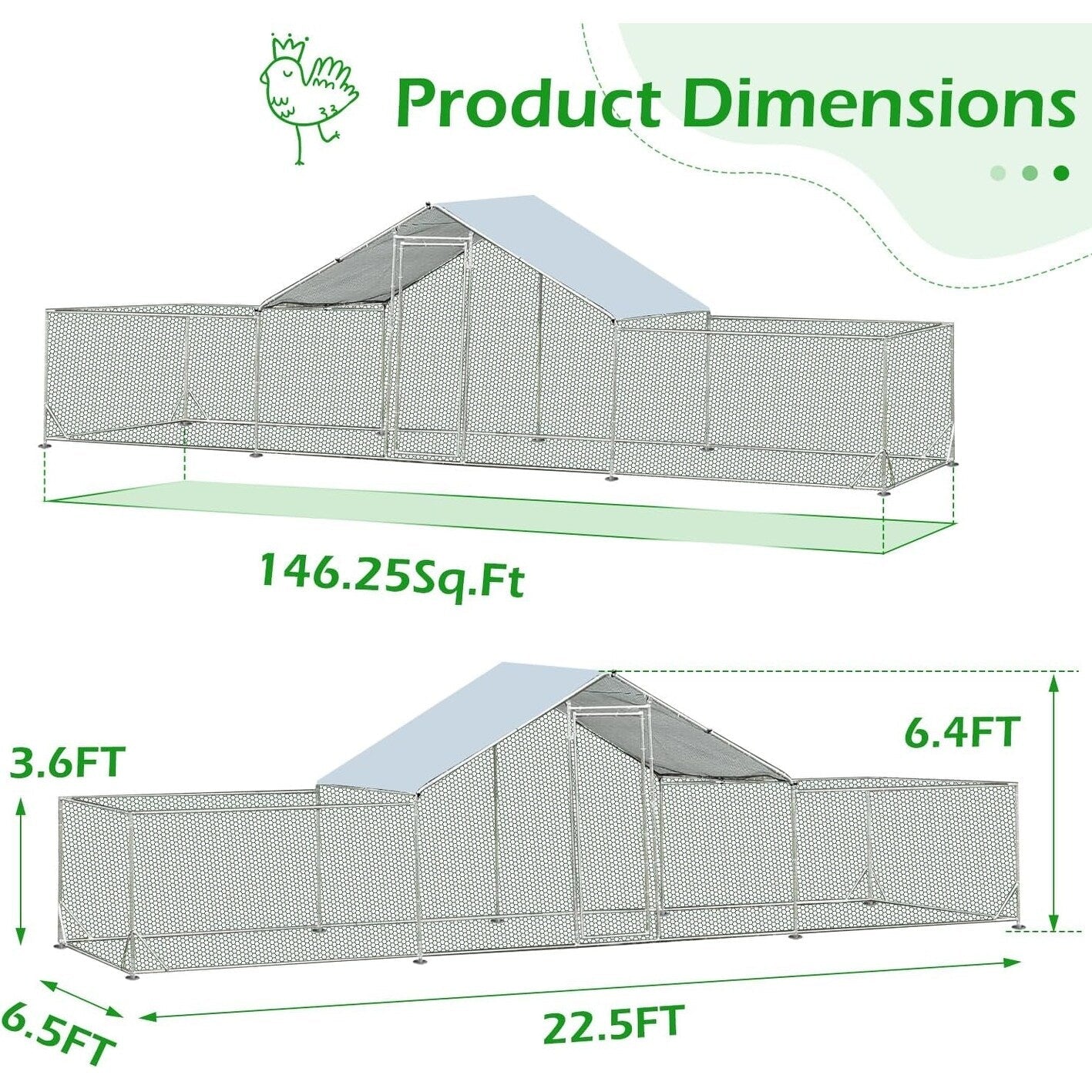 Gabbia per Polli in Metallo AECOJOY, Grande, con Recinto e Ingresso a Piedi