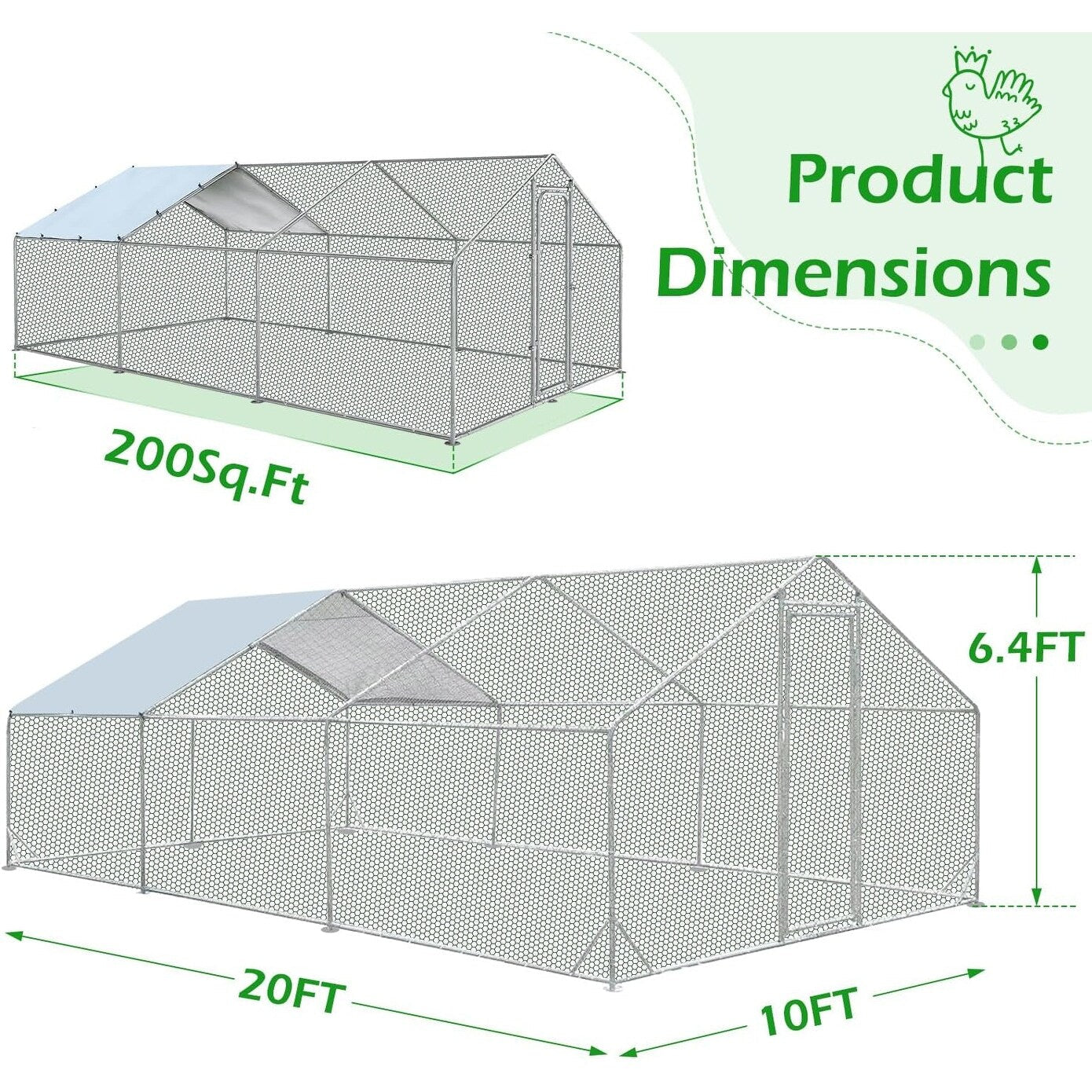 Gabbia per Polli in Metallo AECOJOY, Grande, con Recinto e Ingresso a Piedi