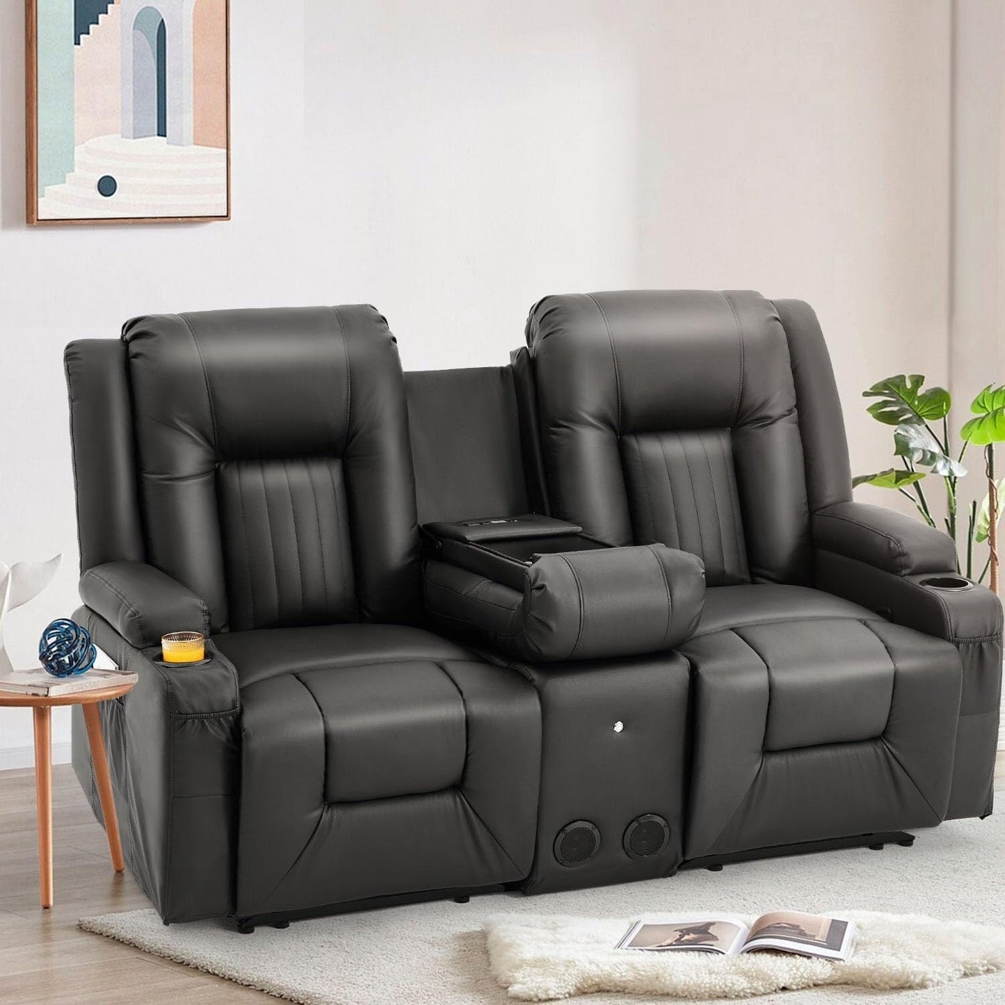 Divano Reclinabile AECOJOY, Manuale, per Camper, Divano Reclinabile in PU, con Console, per Home Theater
