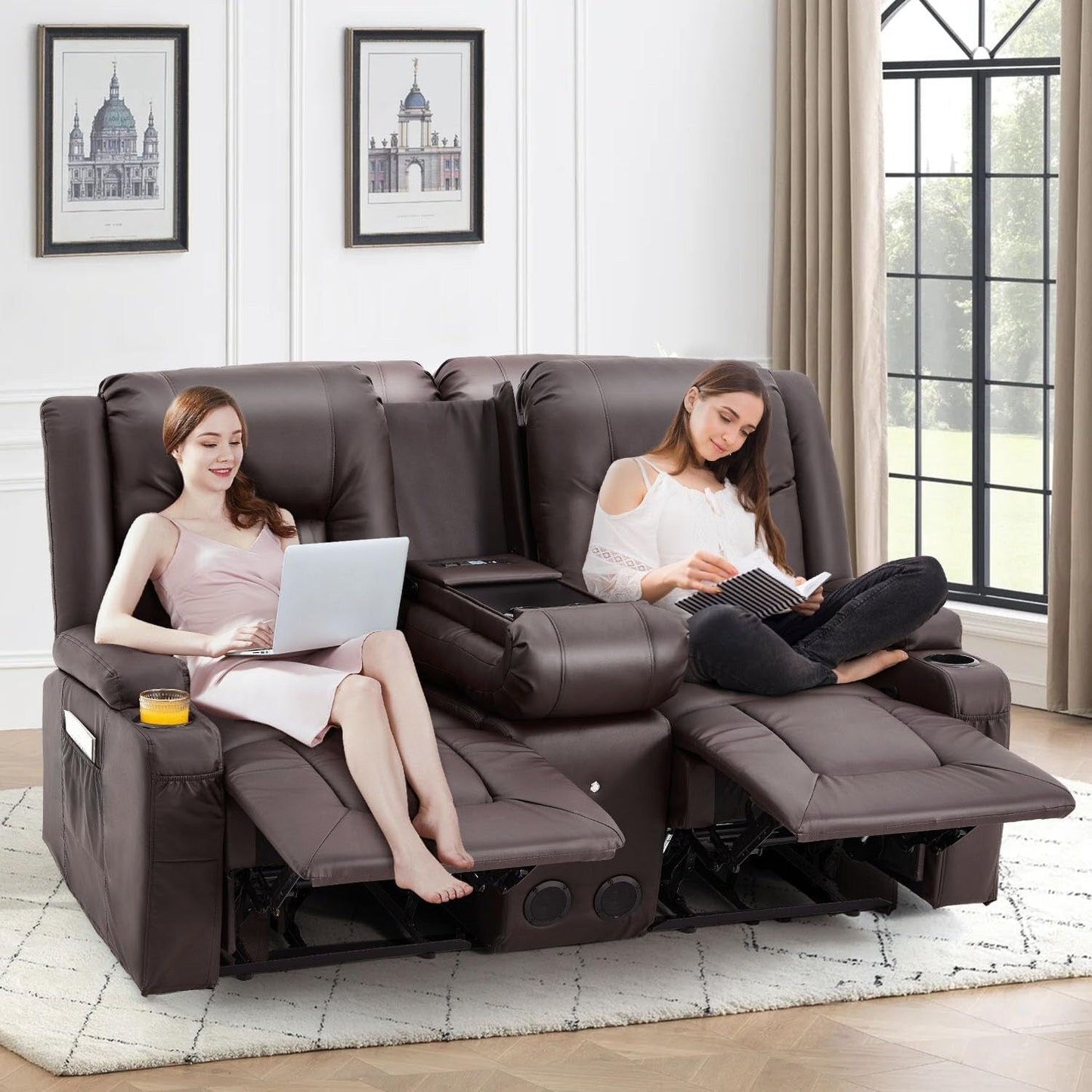 Divano Reclinabile AECOJOY, Manuale, per Camper, Divano Reclinabile in PU, con Console, per Home Theater