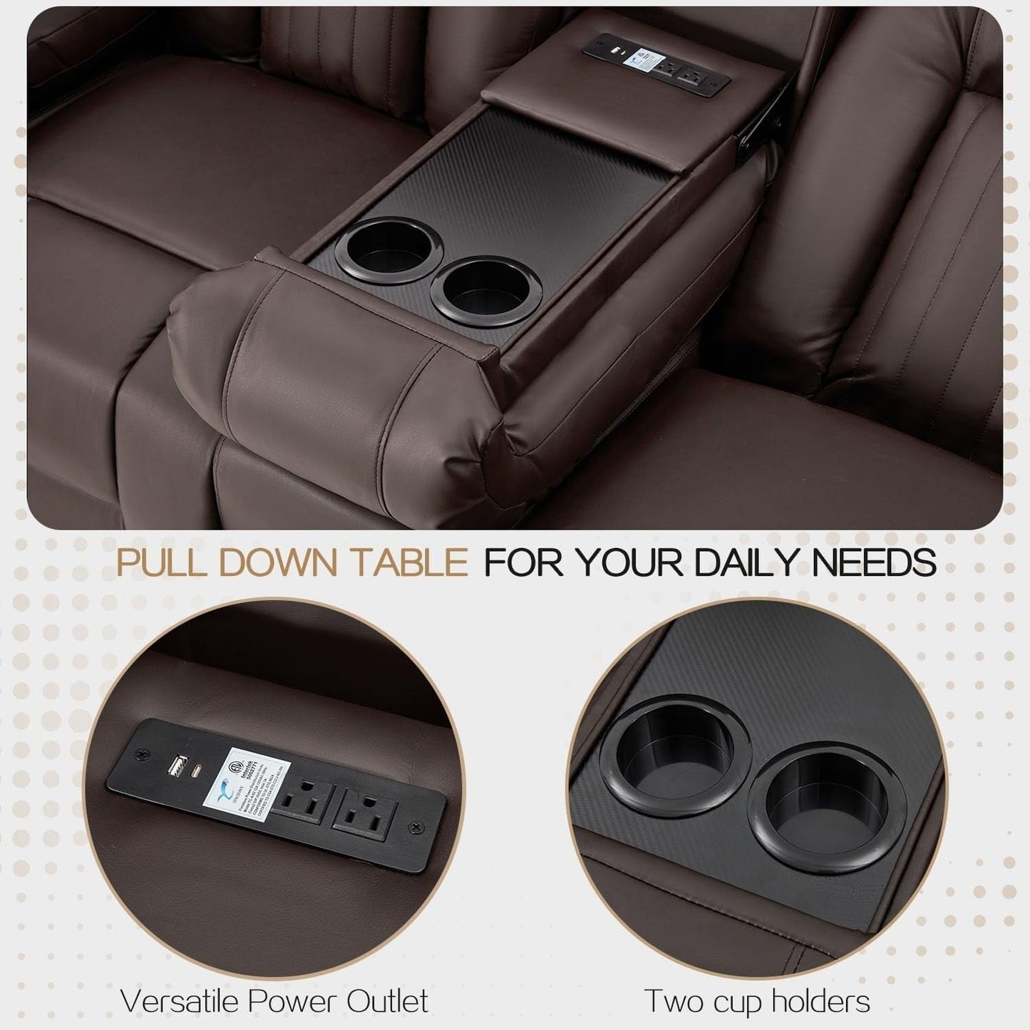 Divano Reclinabile AECOJOY, Manuale, per Camper, Divano Reclinabile in PU, con Console, per Home Theater