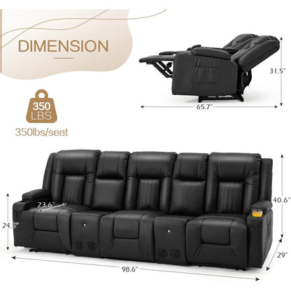 Divano Reclinabile AECOJOY, Manuale, per Camper, Divano Reclinabile in PU, con Console, per Home Theater