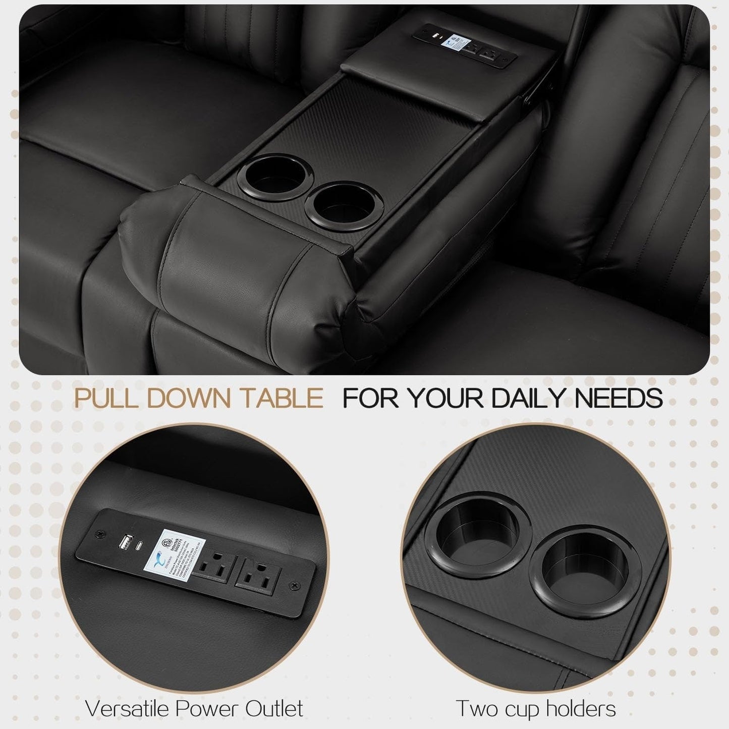 Divano Reclinabile AECOJOY, Manuale, per Camper, Divano Reclinabile in PU, con Console, per Home Theater