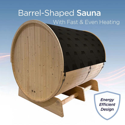 Sauna a barile ALEKO in pino finlandese bianco per 6-8 persone con riscaldatore elettrico UL - 224 x 185 x 201 cm (L x l x h)