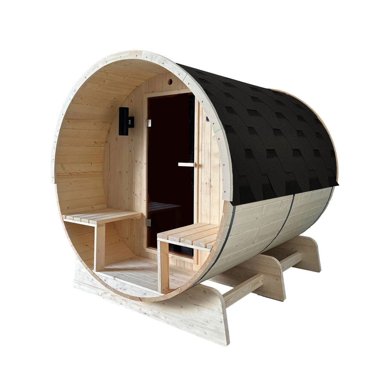 Sauna a barile ALEKO in pino finlandese bianco per 6-8 persone con riscaldatore elettrico UL - 224 x 185 x 201 cm (L x l x h)