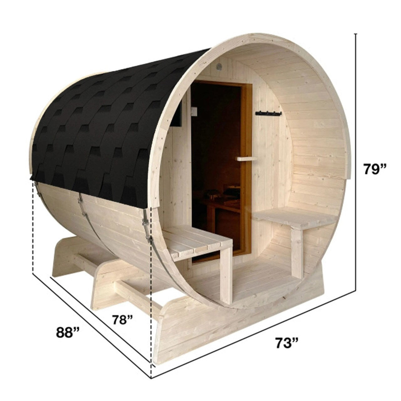Sauna a barile ALEKO in pino finlandese bianco per 6-8 persone con riscaldatore elettrico UL - 224 x 185 x 201 cm (L x l x h)