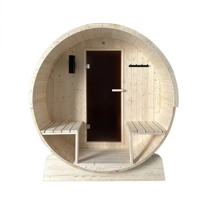 Sauna a barile ALEKO in pino finlandese bianco per 6-8 persone con riscaldatore elettrico UL - 224 x 185 x 201 cm (L x l x h)