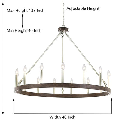 Lampadario a ruota di carro da 12 luci in stile farmhouse Acroma da 40 pollici con certificazione UL - 40'' diametro x 138'' altezza