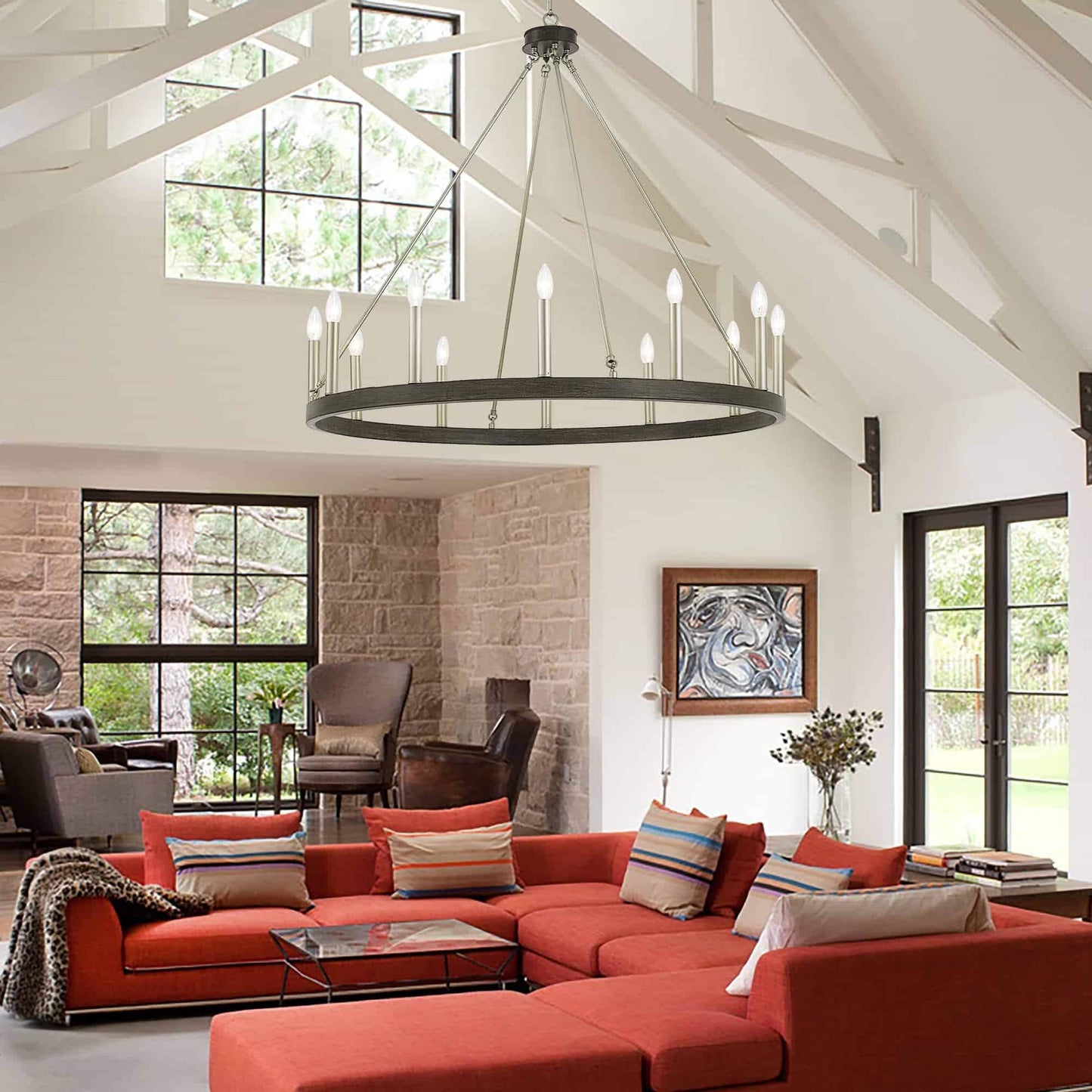 Lampadario a ruota di carro da 12 luci in stile farmhouse Acroma da 40 pollici con certificazione UL - 40'' diametro x 138'' altezza