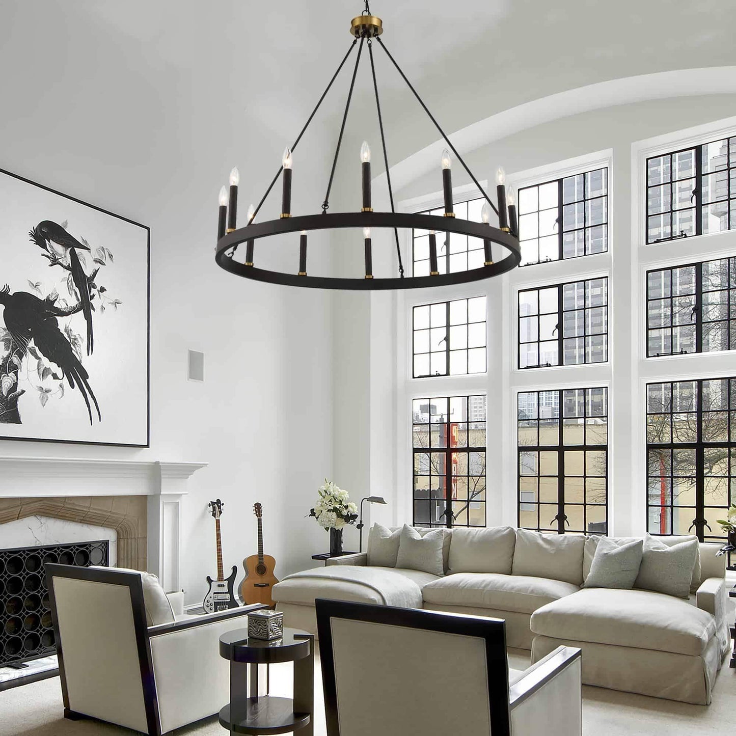 Lampadario a ruota di carro da 12 luci in stile farmhouse Acroma da 40 pollici con certificazione UL - 40'' diametro x 138'' altezza