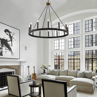 Lampadario a ruota di carro da 12 luci in stile farmhouse Acroma da 40 pollici con certificazione UL - 40'' diametro x 138'' altezza