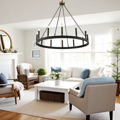 Lampadario a ruota di carro da 12 luci in stile farmhouse Acroma da 40 pollici con certificazione UL - 40'' diametro x 138'' altezza