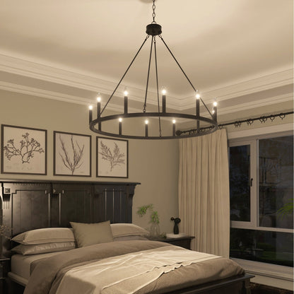 Lampadario a ruota di carro da 12 luci in stile farmhouse Acroma da 40 pollici con certificazione UL - 40'' diametro x 138'' altezza