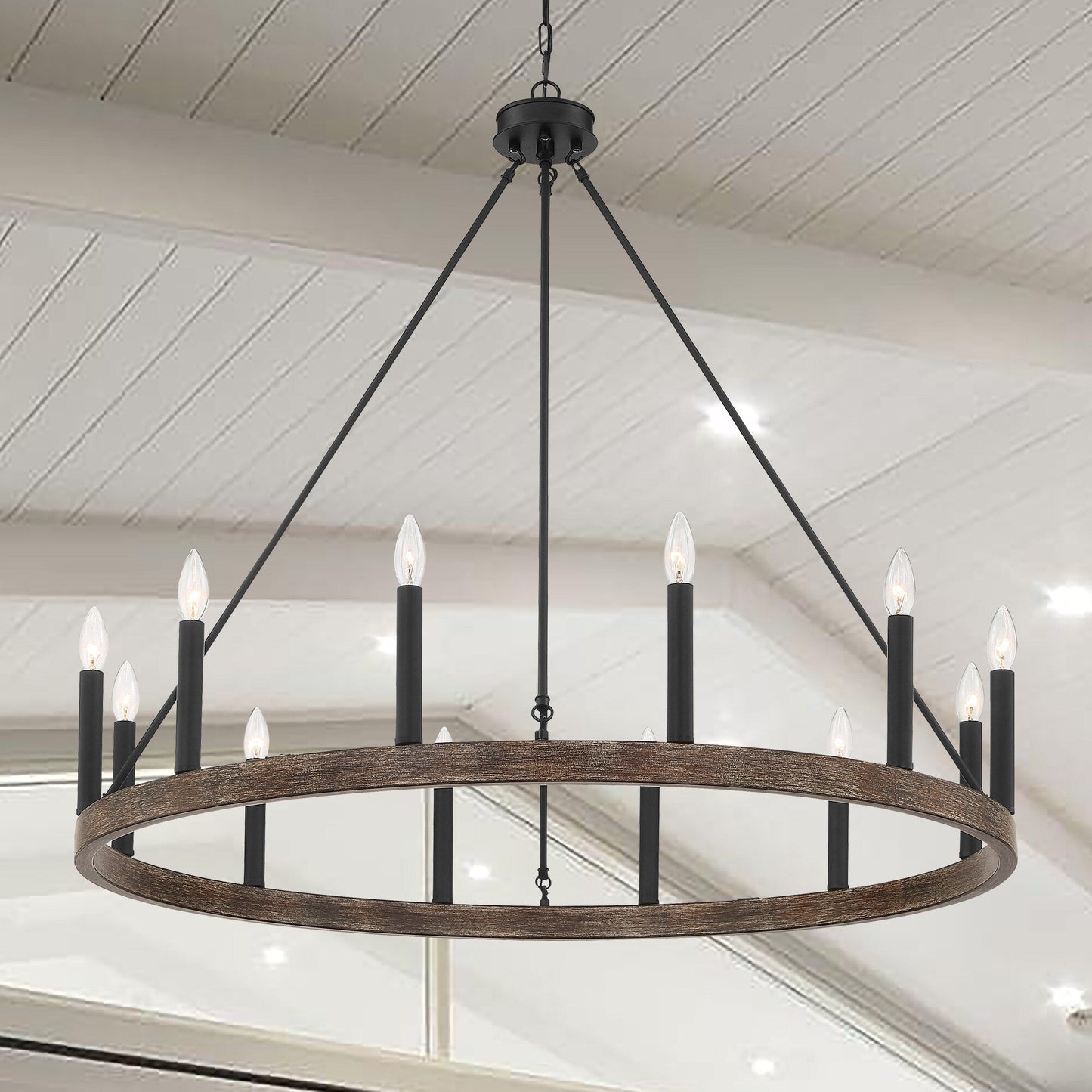 Lampadario a ruota di carro da 12 luci in stile farmhouse Acroma da 40 pollici con certificazione UL - 40'' diametro x 138'' altezza