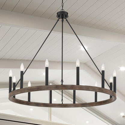 Lampadario a ruota di carro da 12 luci in stile farmhouse Acroma da 40 pollici con certificazione UL - 40'' diametro x 138'' altezza