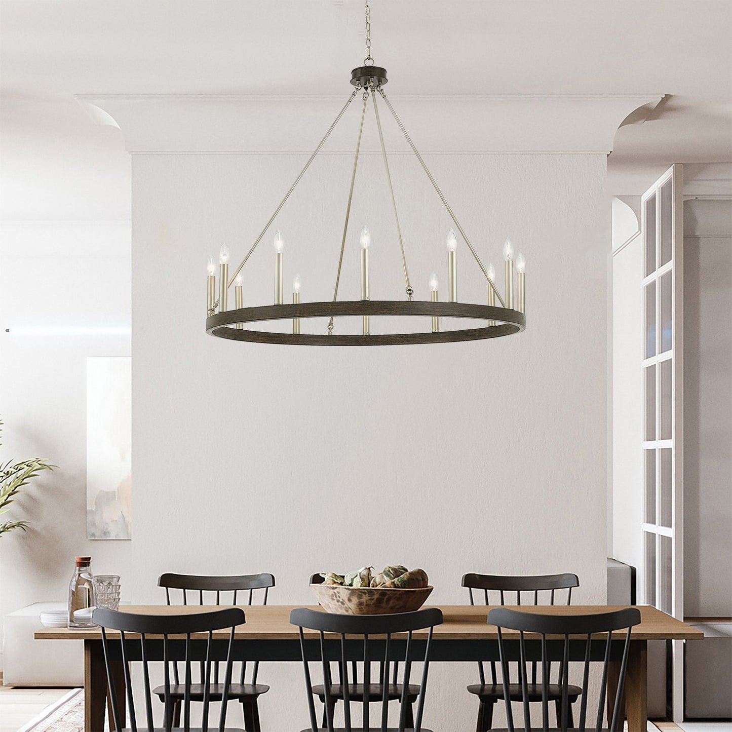 Lampadario a ruota di carro da 12 luci in stile farmhouse Acroma da 40 pollici con certificazione UL - 40'' diametro x 138'' altezza