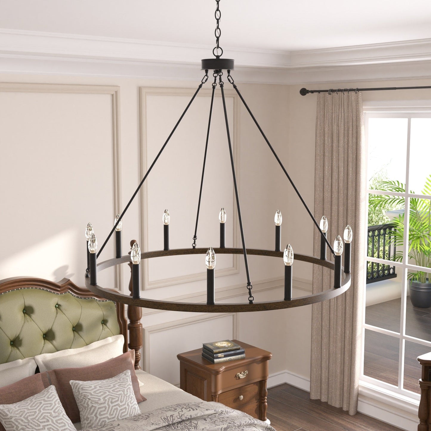 Lampadario a ruota di carro da 12 luci in stile farmhouse Acroma da 40 pollici con certificazione UL - 40'' diametro x 138'' altezza