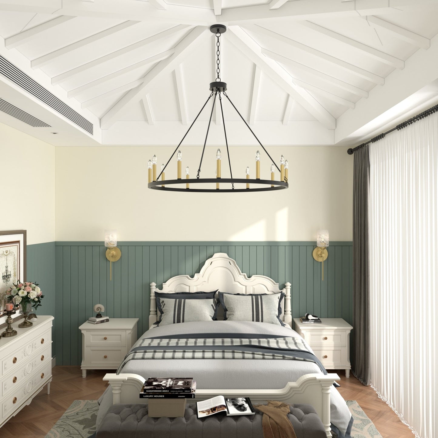 Lampadario a ruota di carro da 12 luci in stile farmhouse Acroma da 40 pollici con certificazione UL - 40'' diametro x 138'' altezza