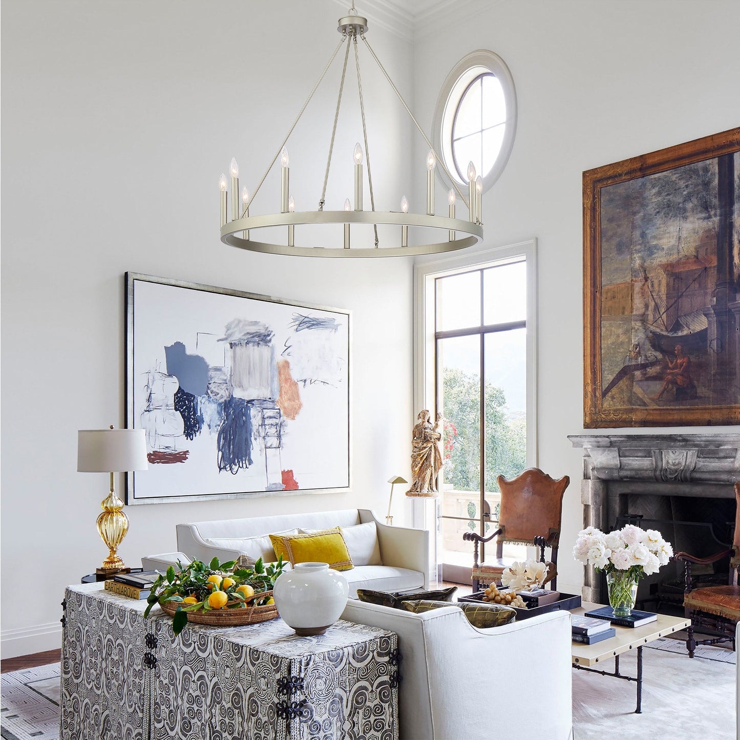 Lampadario a ruota di carro da 12 luci in stile farmhouse Acroma da 40 pollici con certificazione UL - 40'' diametro x 138'' altezza