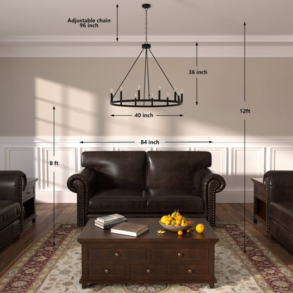 Lampadario a ruota di carro da 12 luci in stile farmhouse Acroma da 40 pollici con certificazione UL - 40'' diametro x 138'' altezza