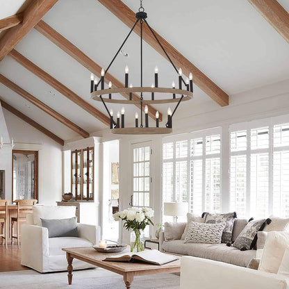 Lampadario Acroma a ruota di carro rotonda da 40 pollici, stile moderno da fattoria, a 20 luci, con certificazione UL.