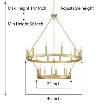 Lampadario Acroma a ruota di carro rotonda da 40 pollici, stile moderno da fattoria, a 20 luci, con certificazione UL.