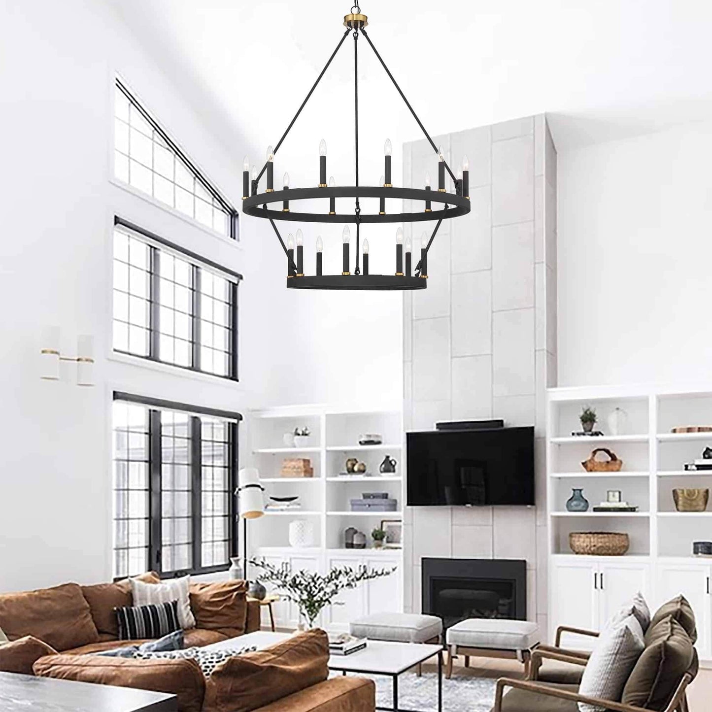 Lampadario Acroma a ruota di carro rotonda da 40 pollici, stile moderno da fattoria, a 20 luci, con certificazione UL.