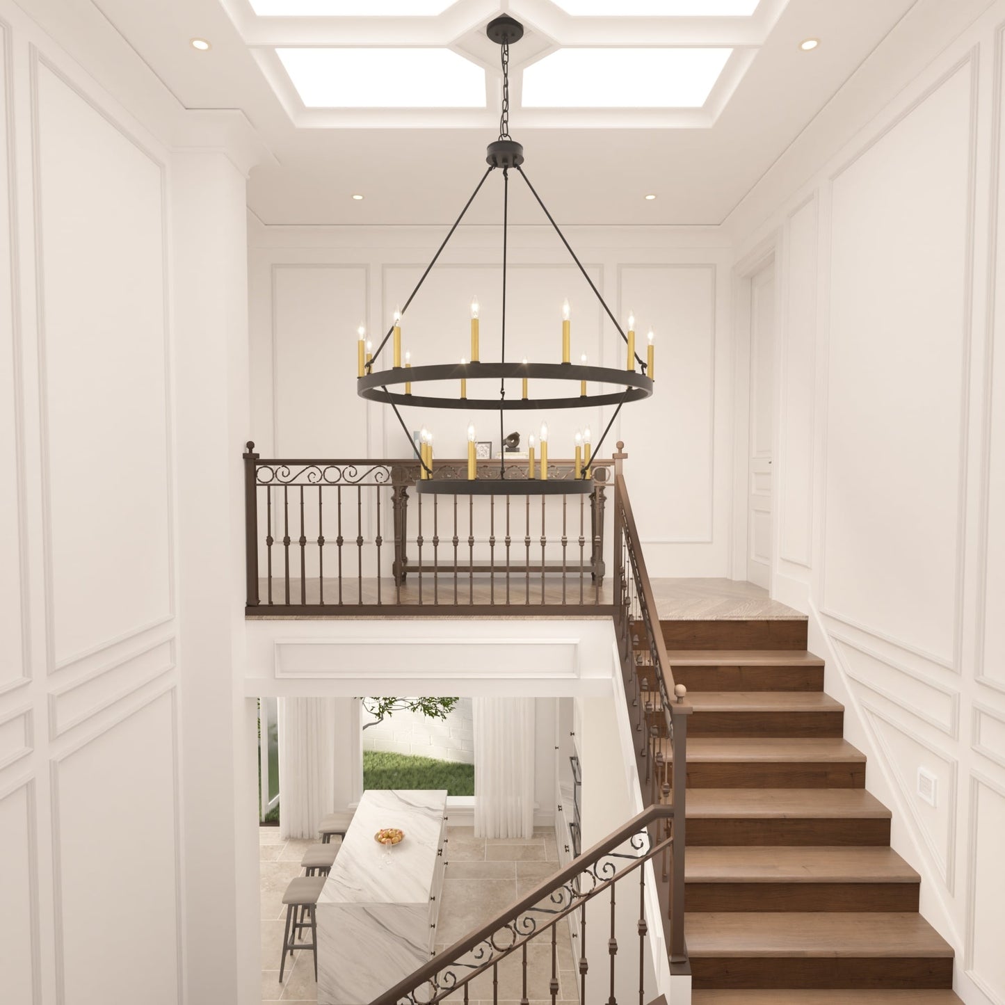 Lampadario Acroma a ruota di carro rotonda da 40 pollici, stile moderno da fattoria, a 20 luci, con certificazione UL.