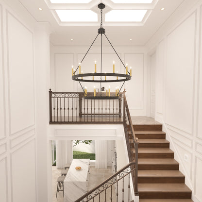 Lampadario Acroma a ruota di carro rotonda da 40 pollici, stile moderno da fattoria, a 20 luci, con certificazione UL.