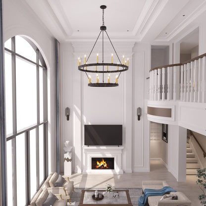 Lampadario Acroma a ruota di carro rotonda da 40 pollici, stile moderno da fattoria, a 20 luci, con certificazione UL.