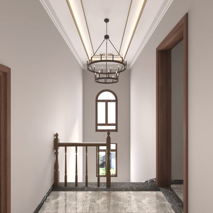 Lampadario Acroma a ruota di carro rotonda da 40 pollici, stile moderno da fattoria, a 20 luci, con certificazione UL.