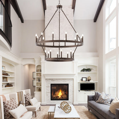 Lampadario Acroma a ruota di carro rotonda da 40 pollici, stile moderno da fattoria, a 20 luci, con certificazione UL.