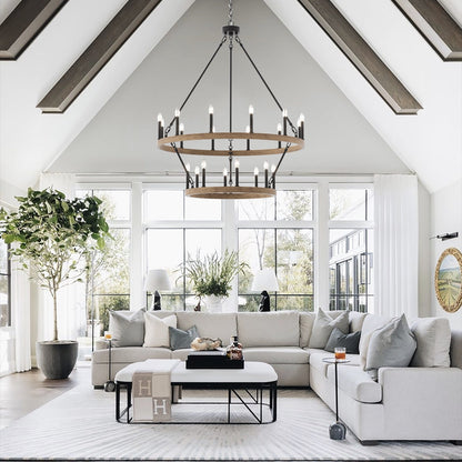 Lampadario Acroma a ruota di carro rotonda da 40 pollici, stile moderno da fattoria, a 20 luci, con certificazione UL.