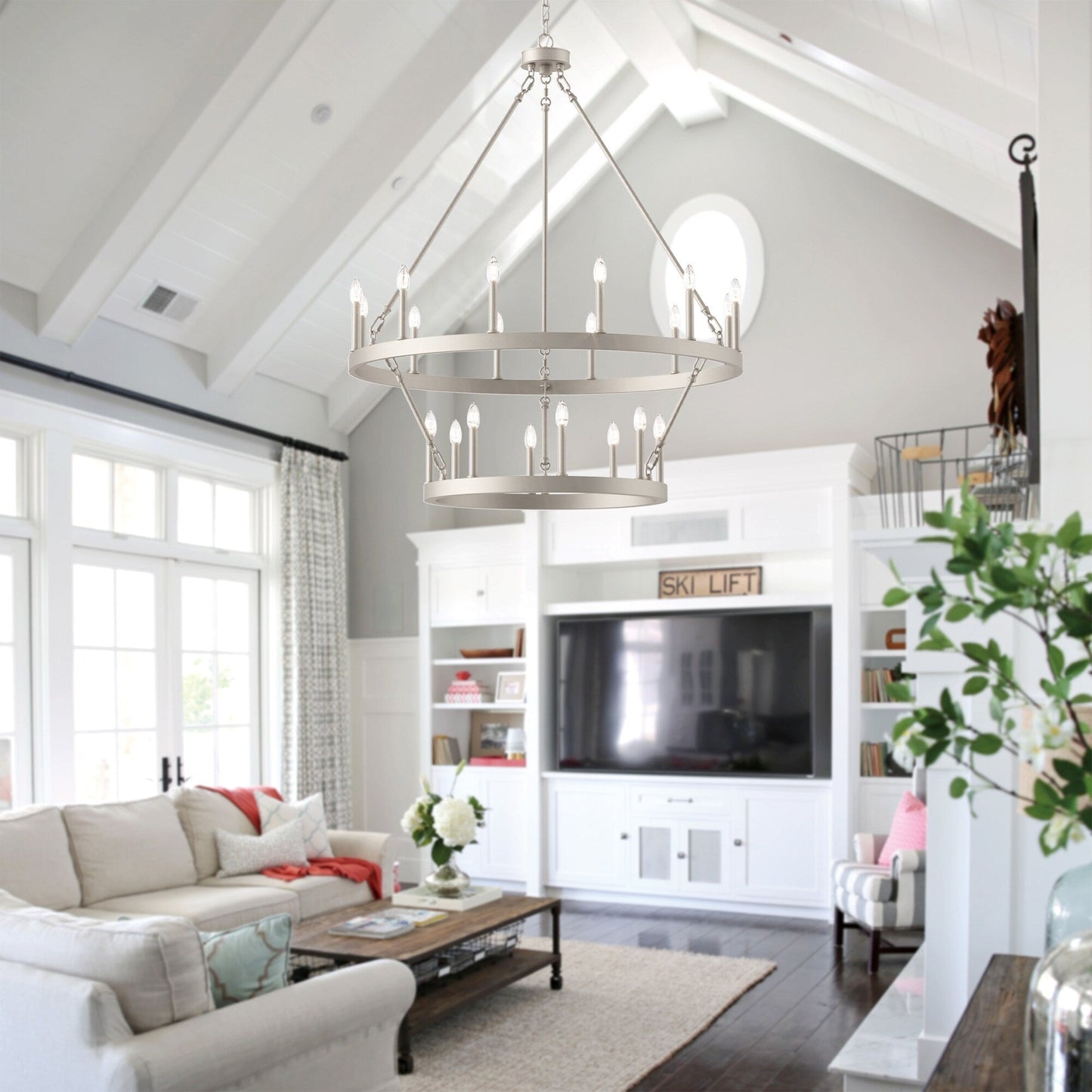 Lampadario Acroma a ruota di carro rotonda da 40 pollici, stile moderno da fattoria, a 20 luci, con certificazione UL.