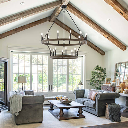 Lampadario Acroma a ruota di carro rotonda da 40 pollici, stile moderno da fattoria, a 20 luci, con certificazione UL.