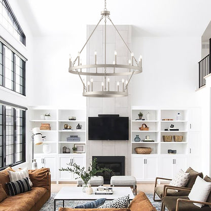 Lampadario Acroma a ruota di carro rotonda da 40 pollici, stile moderno da fattoria, a 20 luci, con certificazione UL.