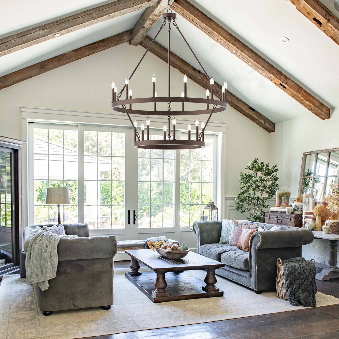 Lampadario Acroma a ruota di carro rotonda da 40 pollici, stile moderno da fattoria, a 20 luci, con certificazione UL.