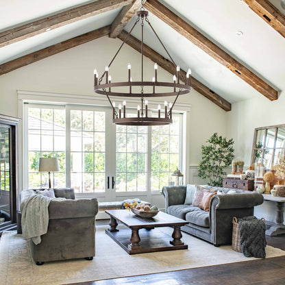 Lampadario Acroma a ruota di carro rotonda da 40 pollici, stile moderno da fattoria, a 20 luci, con certificazione UL.