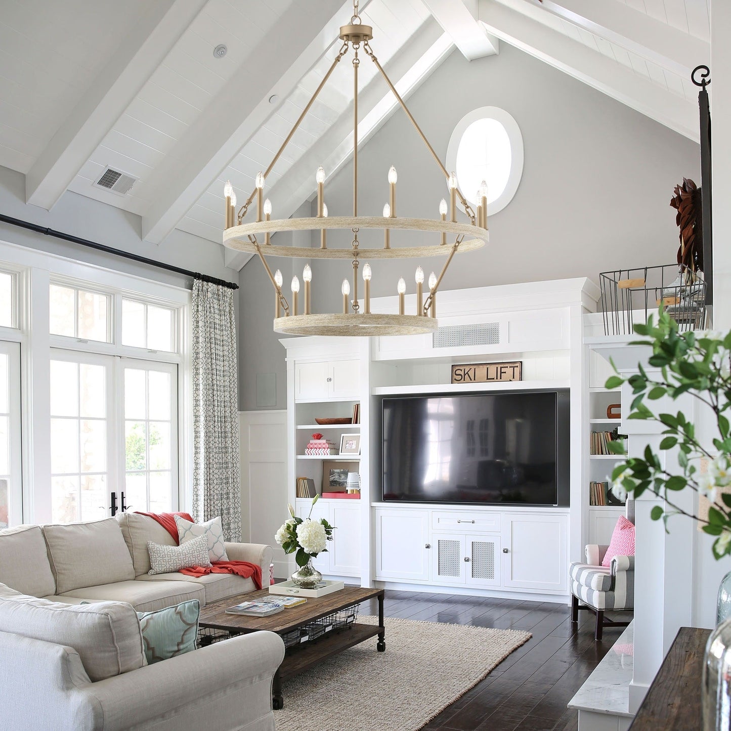 Lampadario Acroma a ruota di carro rotonda da 40 pollici, stile moderno da fattoria, a 20 luci, con certificazione UL.